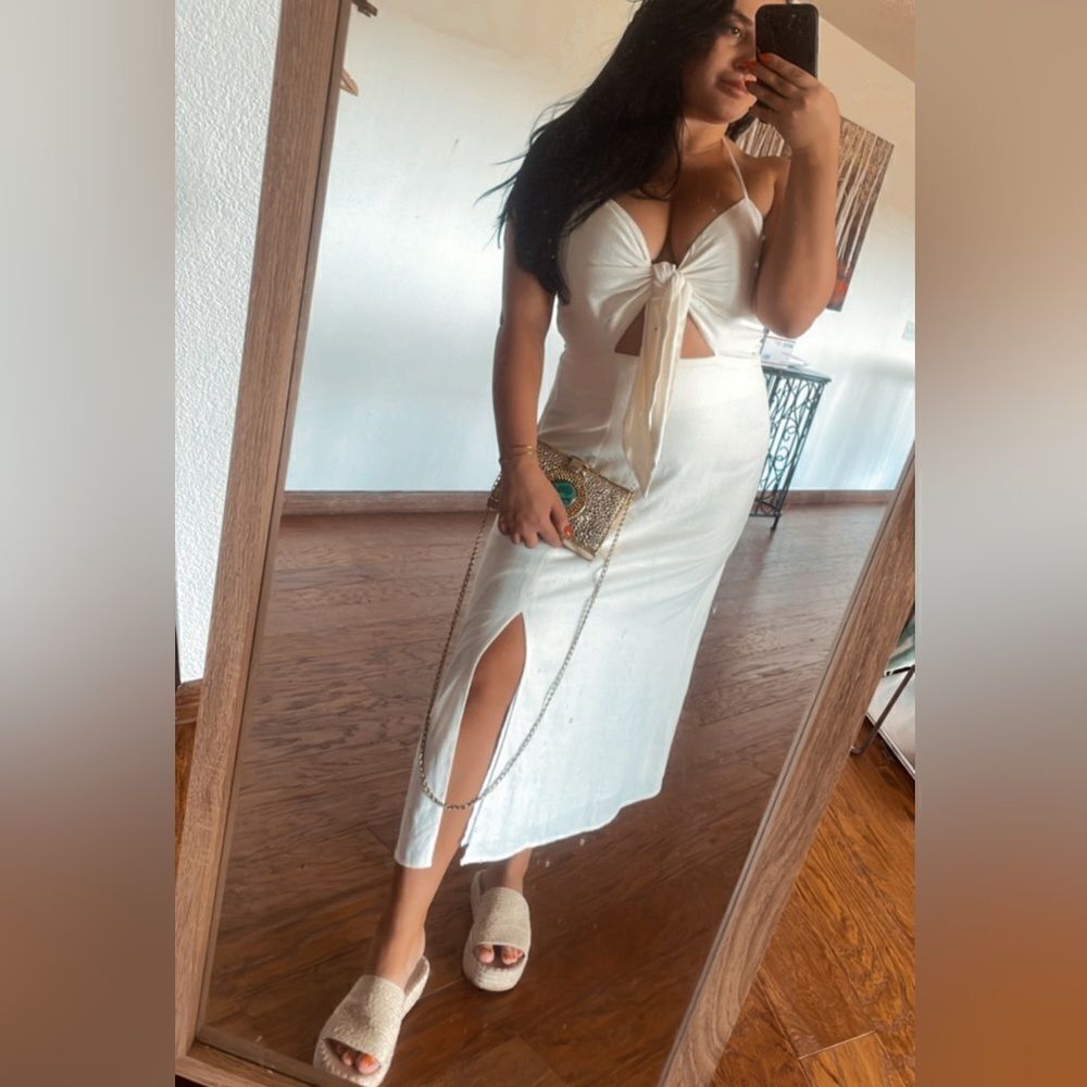 White linen midi beach dress